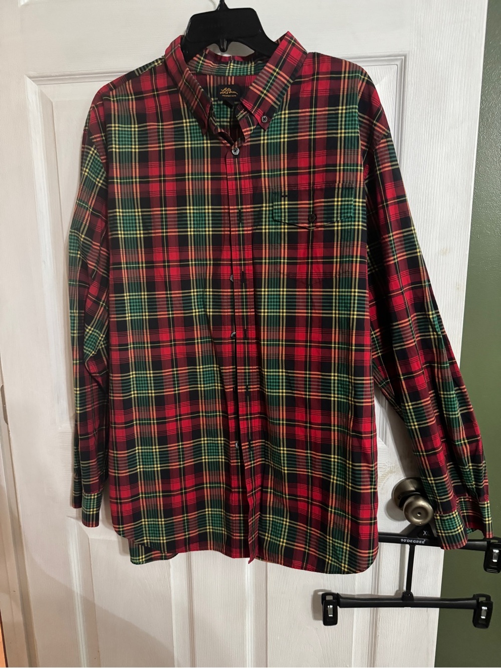 L.L Bean Plaid Button Down Shirt Red Green XL